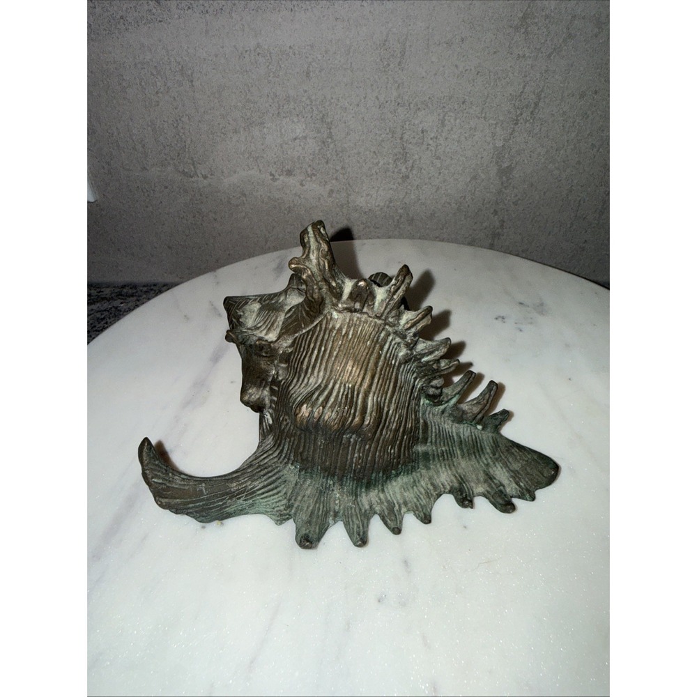 Conch Shell Arts Metal Statue Nautical Seashell Brass Bronze Spelter 6"x5"